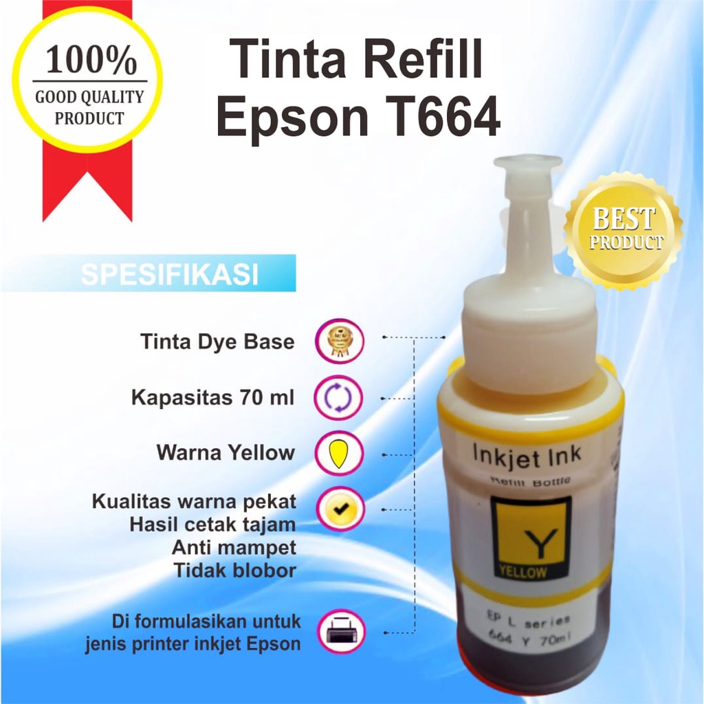 Tinta Printer Epson Refill Pengganti 664 T664 Printer L110 L210 L300 L350 L360 L380