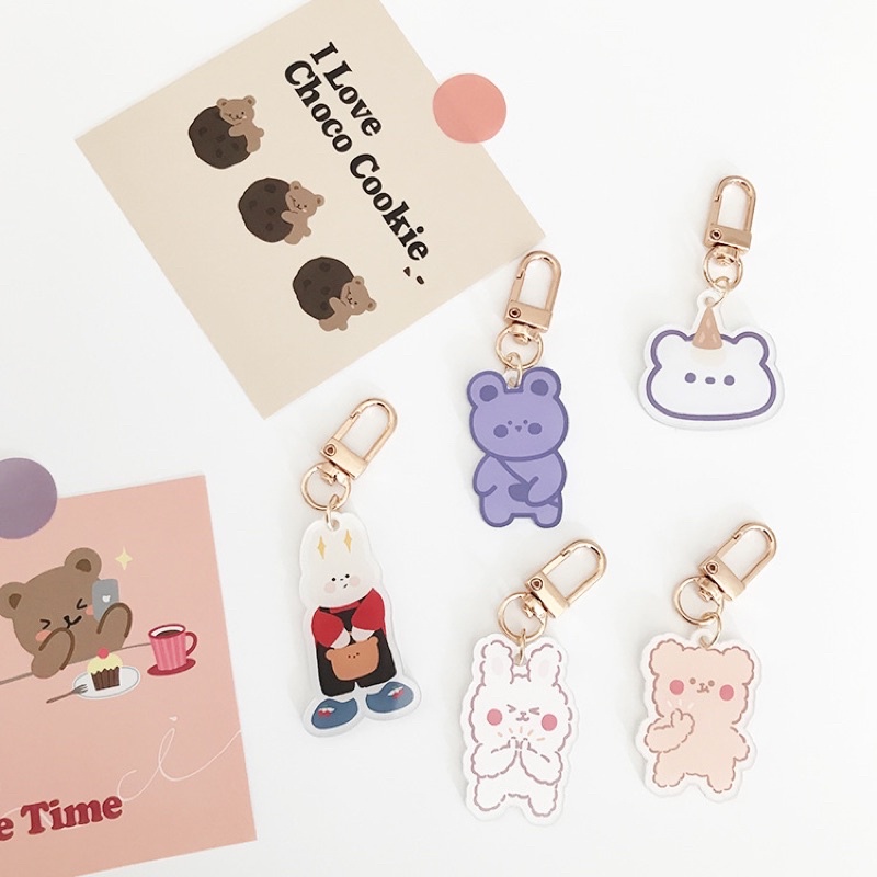 Gantungan Kunci Key Chain Character/Gantungan Kunci Beruang / Bear Cute Keychain / Gantungan Kunci Akrilik Lucu Aesthetic Korea / Key Chain Acrylic