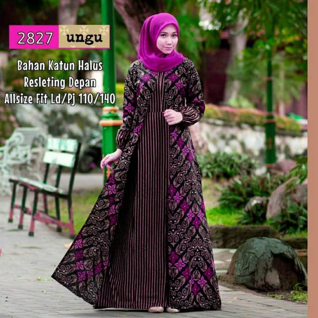 Gamis Batik Kombinasi Baju Muslimah Wanita All size Bahan Katun Halus