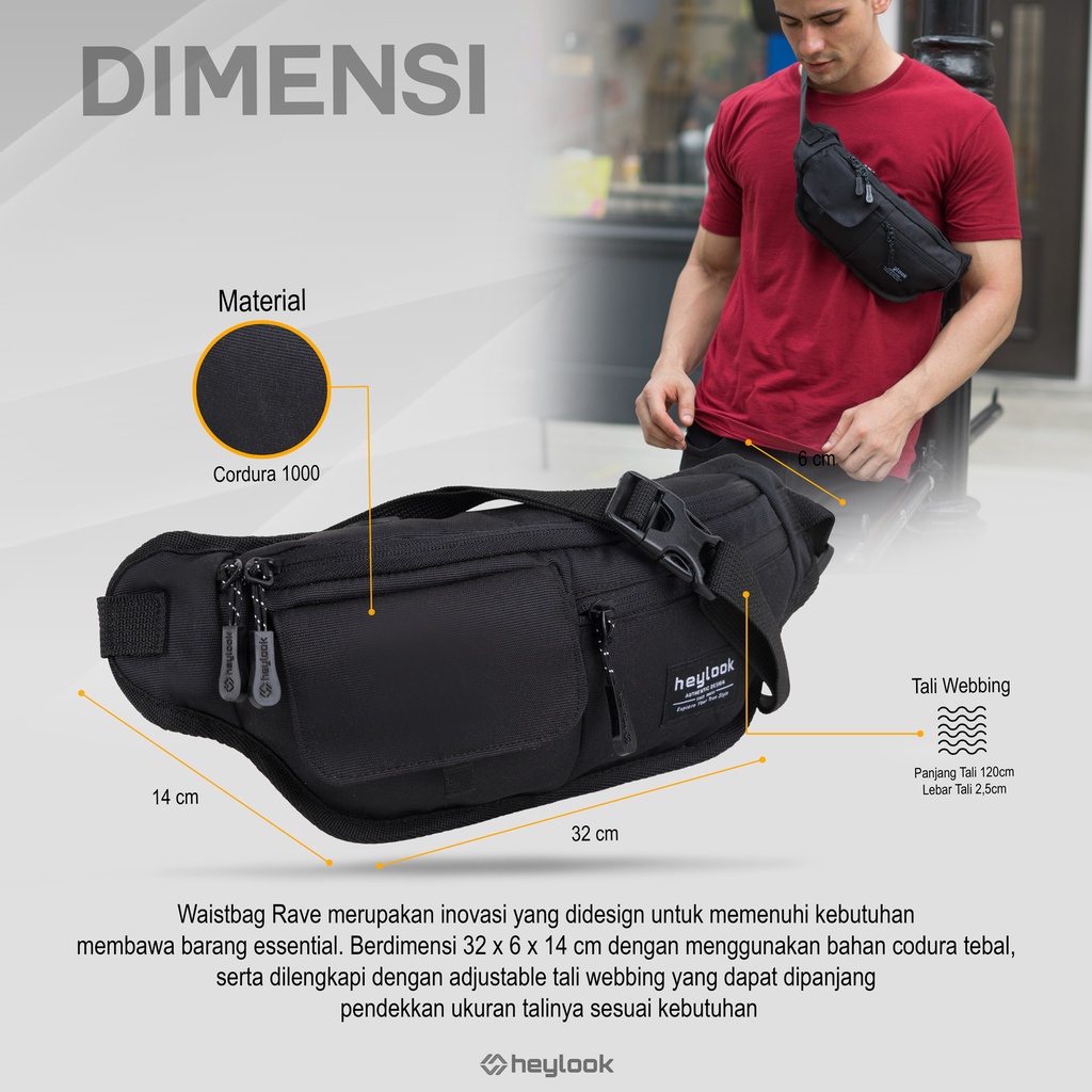 Tas Selempang Pria Keren Original Waistbag Pria Waterproof Kekinian Keren Trandy Asli Kartu Besar Kecil Distro Masa Kini Murah Terbaru