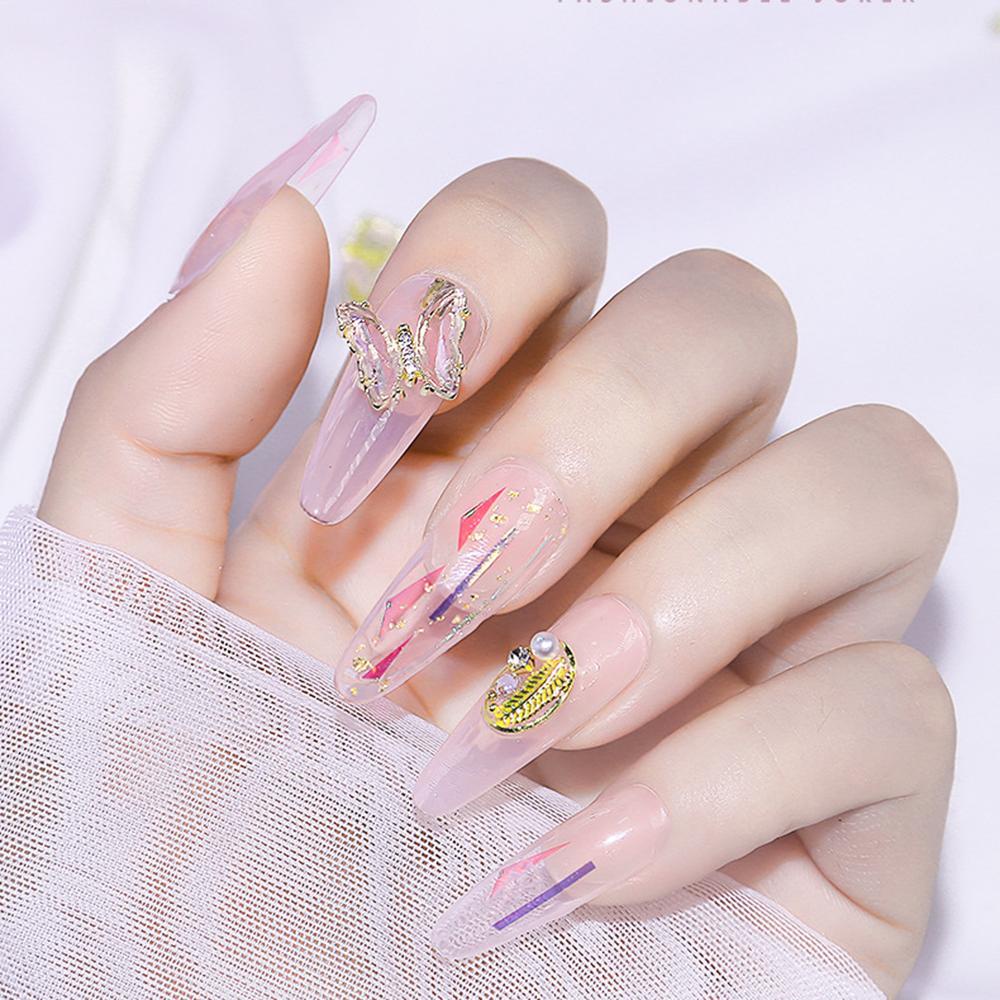 Mxbeauty Hiasan Kuku Kupu-Kupu Kristal Paduan Dasar Datar Manicure Tips Diamond Shiny Zircon Aurora Butterfly