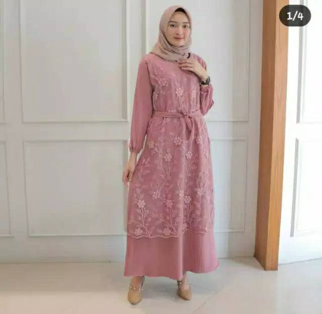 GAMIS SWAN TILE KEBAYA RINIA MAXY BROKAT MOSCREPE DRESS PREMIUM