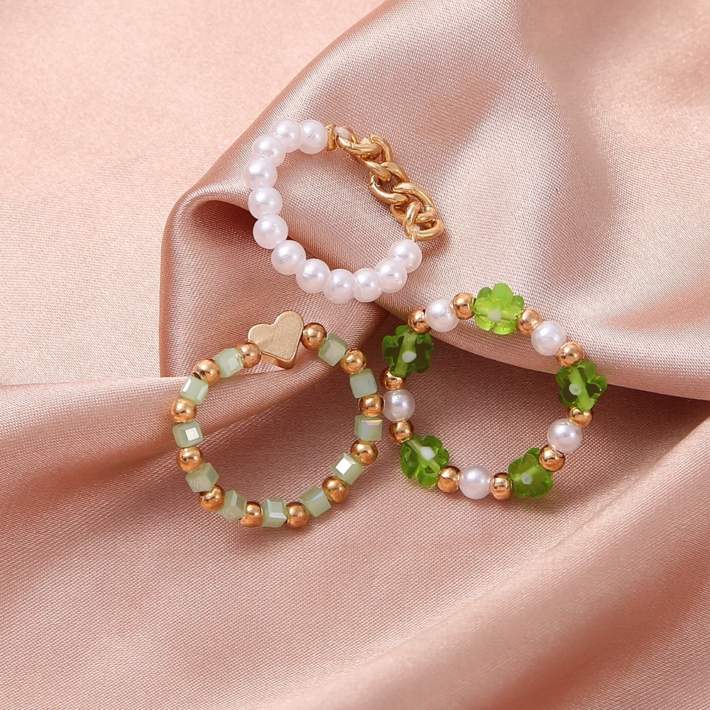 Colorful Rice Beads Rings Set Pearl Love Handmade Beaded Ring