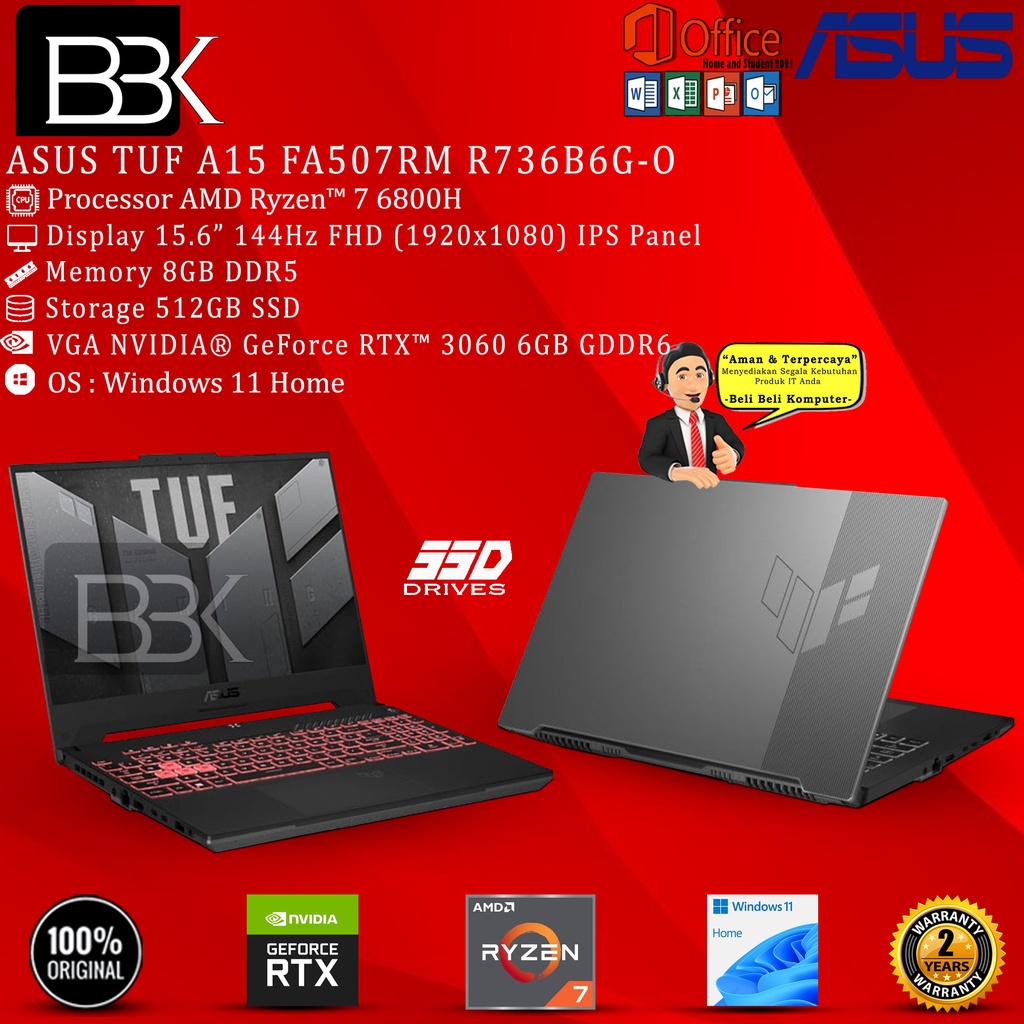ASUS TUF A15 FA507RM R736B6G-O Ryzen 7 6800H 8GB 512GB RTX3060 W11