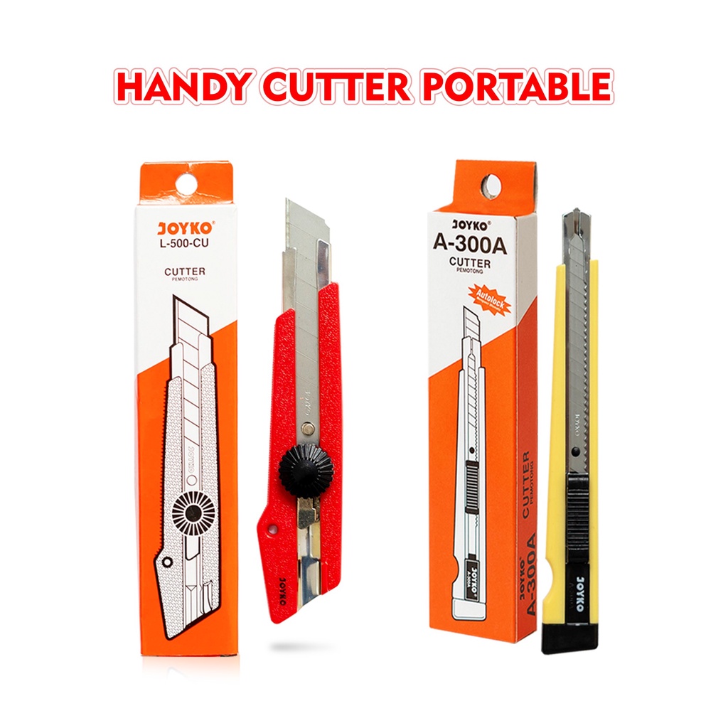 

Cutter Joyko A300A Dan L500CU Ukuran Besar Dan Kecil / Kater Tajam Pemotong Serbaguna
