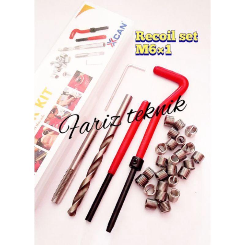 recoil set baut kunci 10. M6×1 set tap bor handle dll.alat reparasi drat slek doll