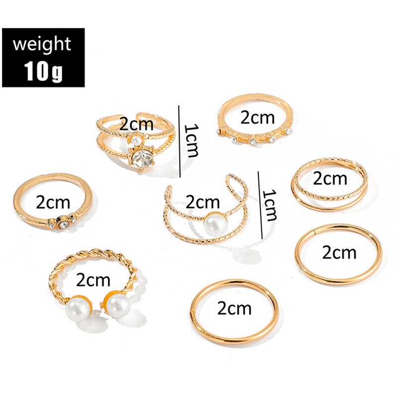 8pcs / Set Cincin Berlian Mutiara Model Terbuka Untuk Wanita