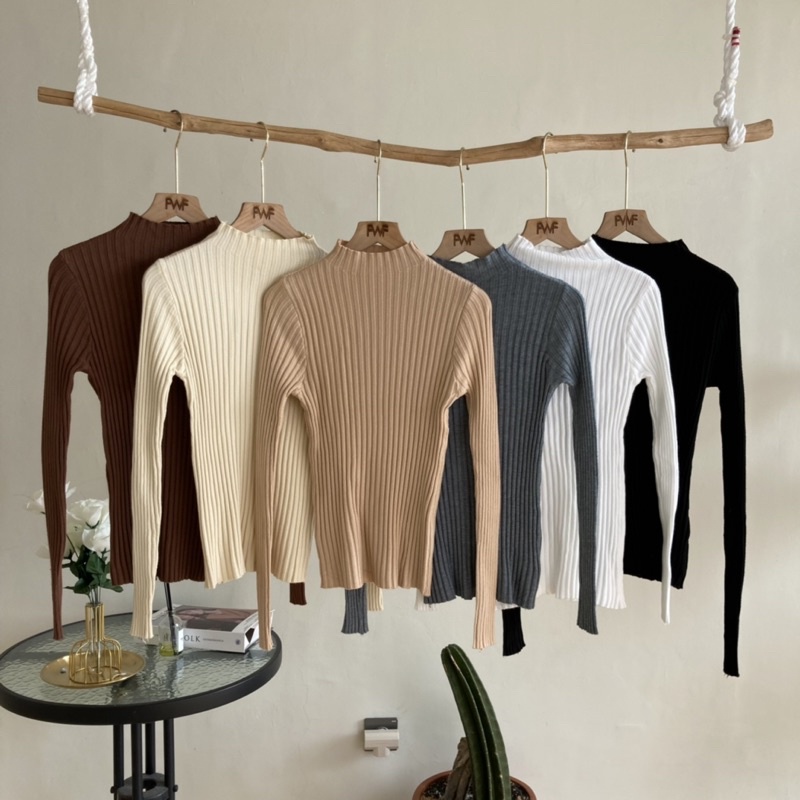 Rib Knit Sweater Hazel / Baju Rajut Import Inner Dalaman Manset Wanita Hijab