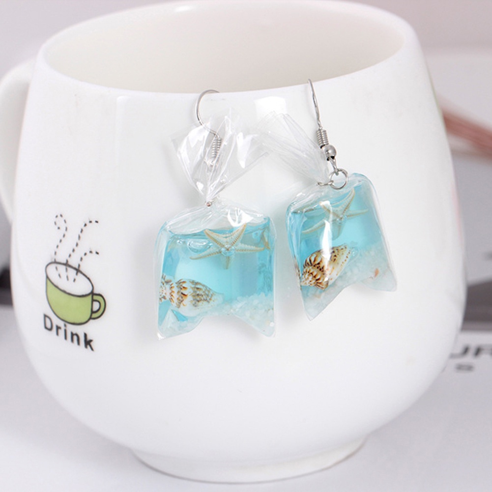 Hu Hu Hu Hu Hu Alat Bantu Pasang Kacamata♡ Anting Kait Gantung Bahan Resin Desain Bintang Lautbunga Kering Transparan Untuk Wanita