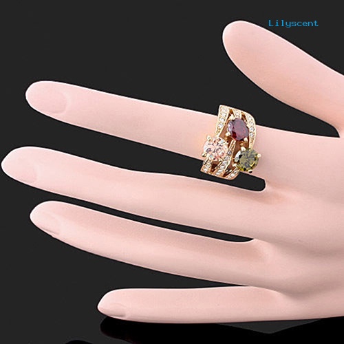 Ls Cincin Lapis Emas 9K Dengan Kristal Kubik Zirconia Mewah Untuk Wanita / Pesta Cocktail