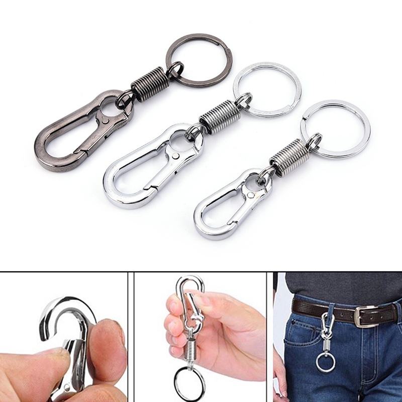 [Bayar di Tempat]1pc Stainless steel Gourd Buckle carabiner keychain anti-lost buckle retractable