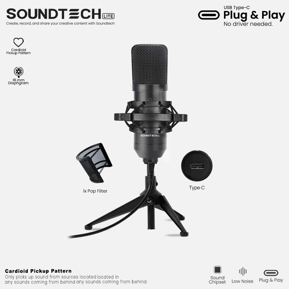 Jual SOUNDTECH Lite Condenser Microphone Stand Table for PC Recording