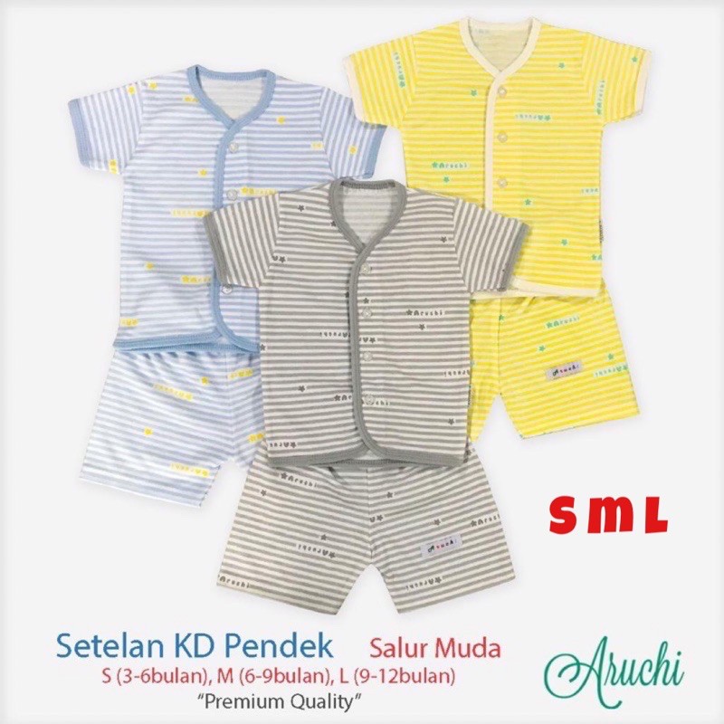 Aruchi SALUR S M L XL XXL (1stel) Setelan Baju Pendek Kancing Depan / Oblong Bayi Anak