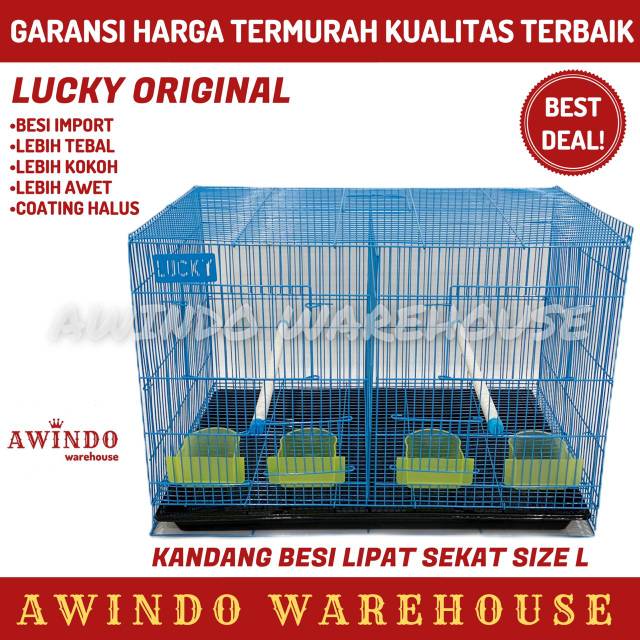 KANDANG BESI LIPAT UMBARAN SEKAT - SIZE L 60x44x50 HEWAN BURUNG KUCING ANJING KELINCI LUCKY ORIGINAL