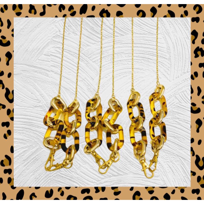 COD strap mask rantai Leopard Elegant Glamour / kalung masker / tali masker rantai leopard gold besa