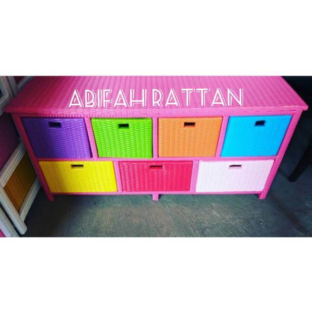 Lemari Rotan Sintetis 7 Laci / Drawer / Kabinet