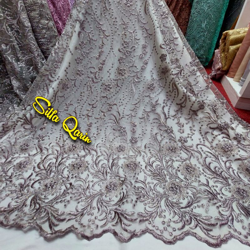 kain tile kebaya bordir gliter (bordir tebal) / tile rambat bordir gliter