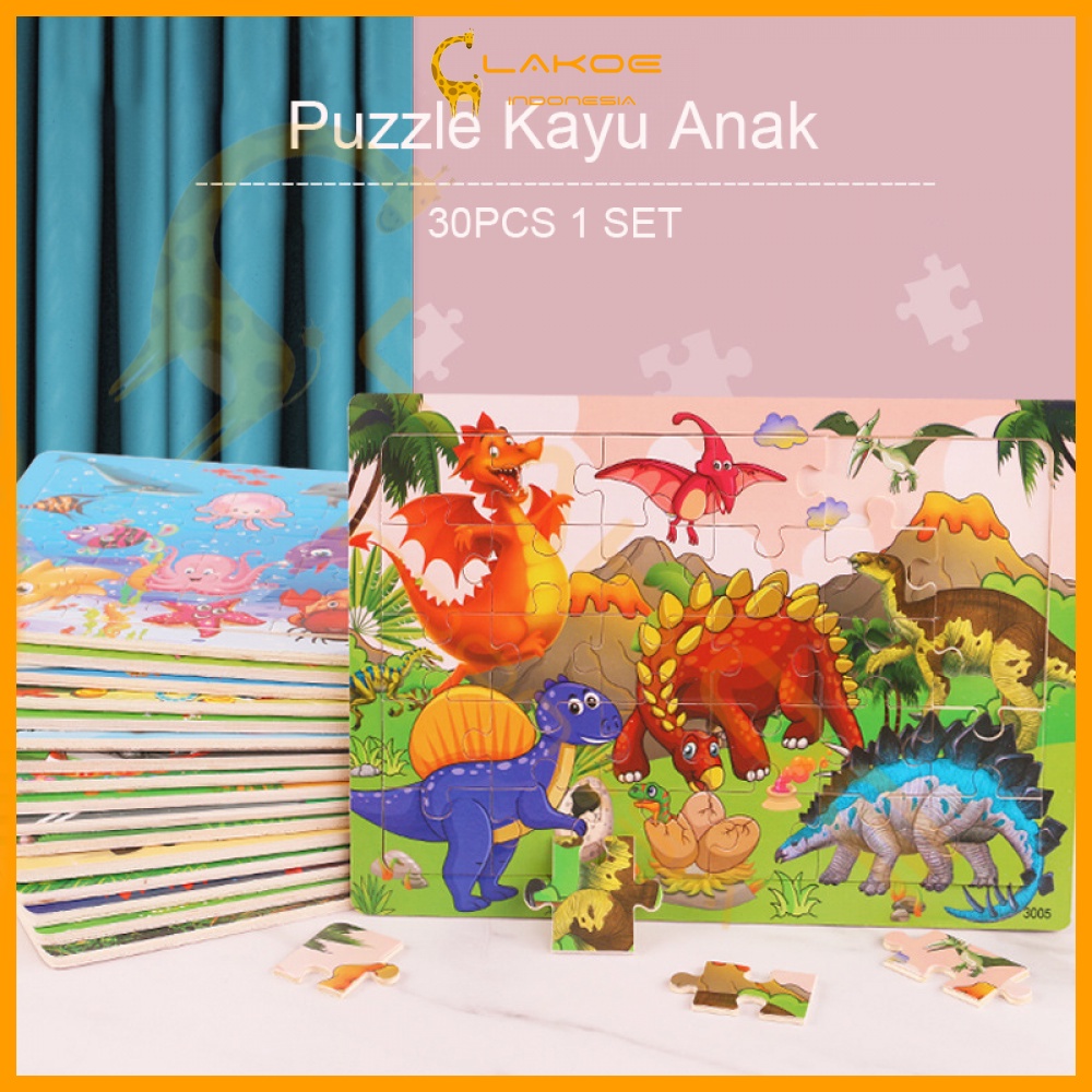 LAKOE Mainan Puzzle Kayu anak kartun lucu Mainan Jigsaw puzzle