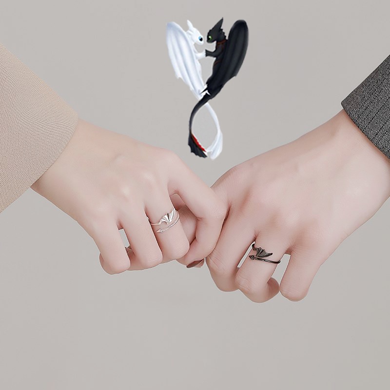 Cincin Desain Angel and Devil Warna Silver Hitam Gaya Hip Hop Untuk Pria Dan Wanita