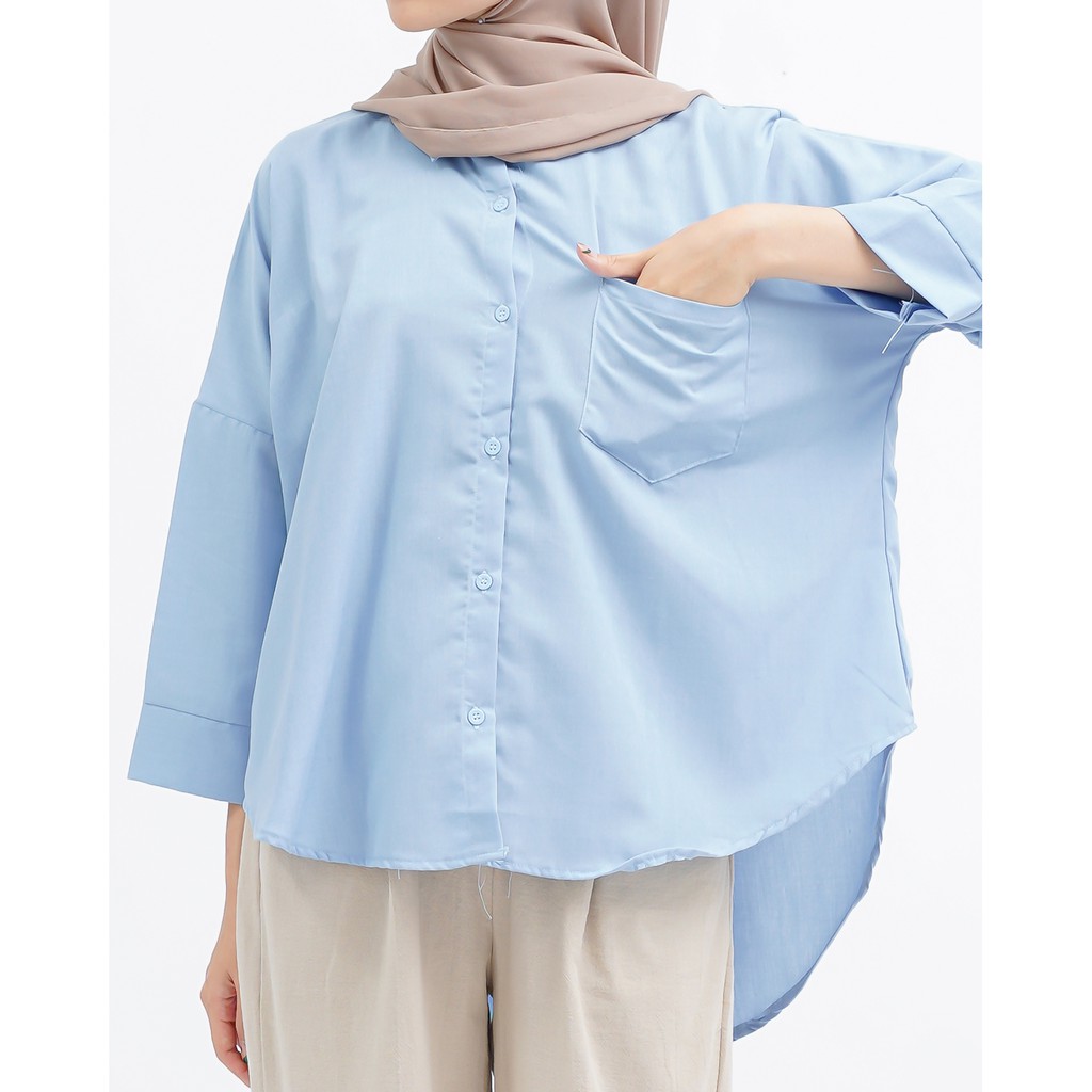 KEMEJA POLOS RAISA KATUN PREMIUM SHIRT BTS B089-Soft Blue