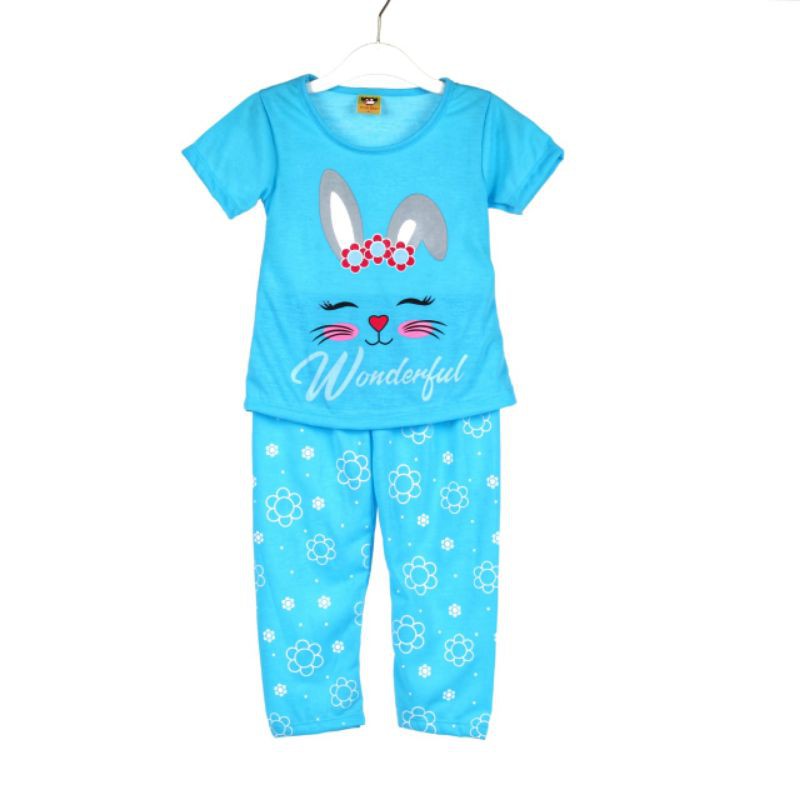 SETELAN BAJU ANAK PEREMPUAN MOTIF WONDERFUL RABBIT 2-6 TAHUN NEW