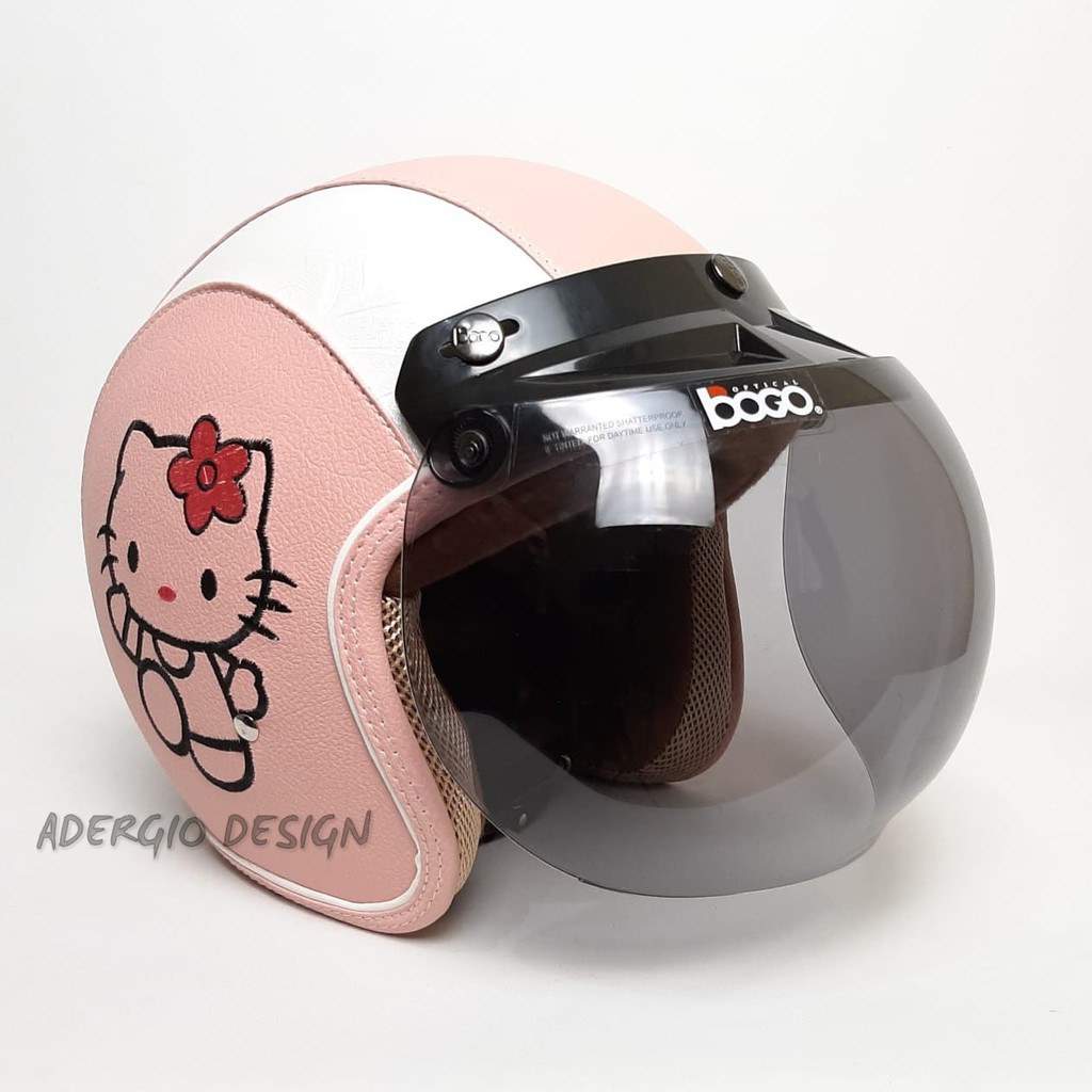 Helm Bogo Dewasa SNI Karakter Hello Kitty Pink Bordir