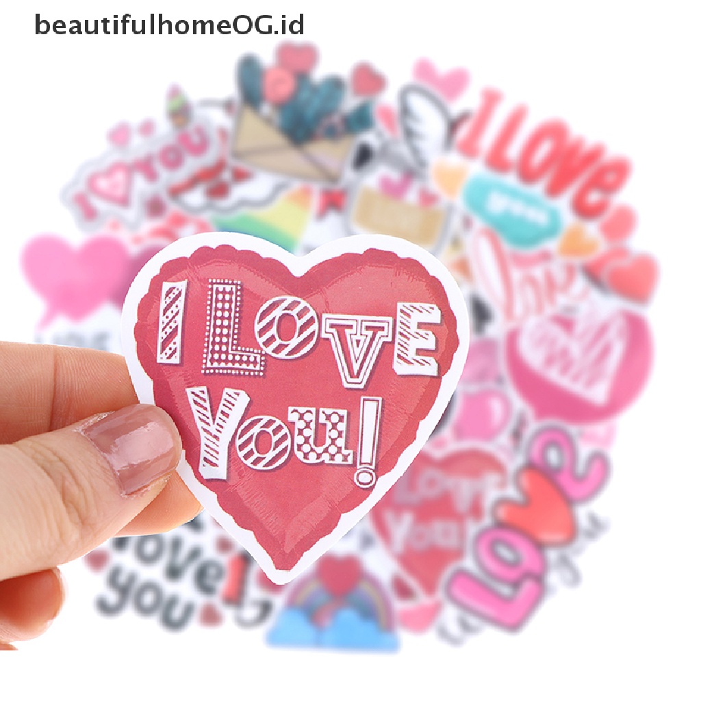 50 Pcs Stiker Desain Hati Warna Pink Gaya Vintage Untuk Laptop Notebook Hari Valentine