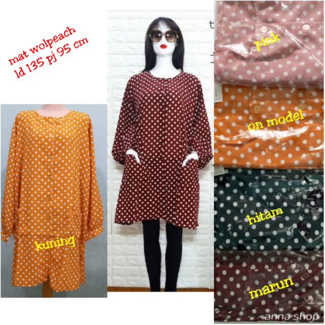 atasan baju wanita Tunik polkadot busui kancing aktif jumbo warna kuning
