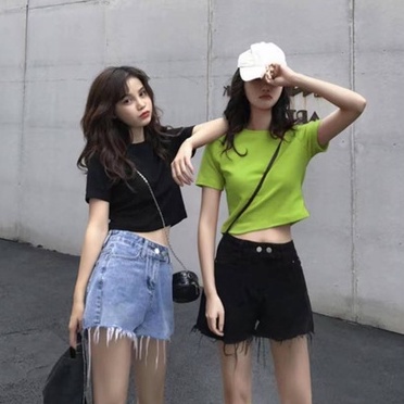 T-shirt crop top Kaos Atasan Wanita polos Impor Premium termurah Korean Style