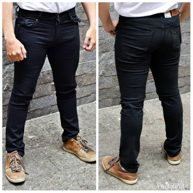 Celana hitam jeans stretch karet slimfit pria bahan jins terbaru