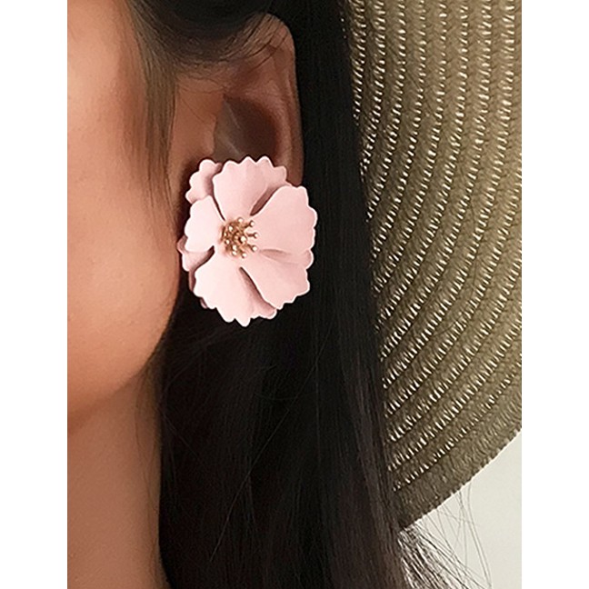 LRC Anting Tusuk Fashion Pink Flower Earrings F63454