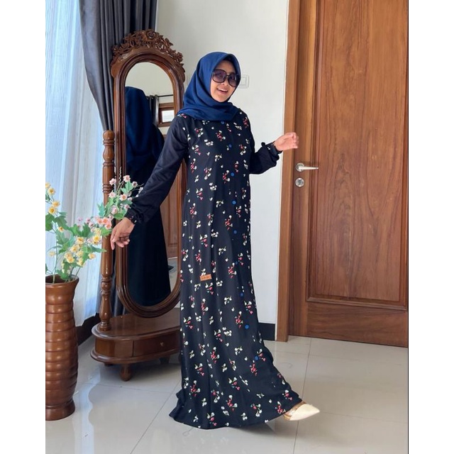KHASA GAMIS || DRESS GAMIS BLACK FLOWER || RAYON TWILL UNIQLO