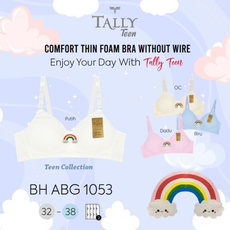 TALLY BRA BH REMAJA ABG | BUSA TIPIS | TANPA KAWAT SIZE 32 -38 | CUP A
