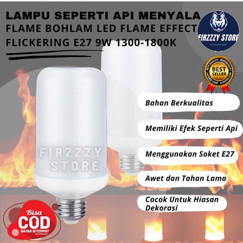 Lampu Seperti Api Menyala Flame Bohlam LED Flame Effect Flickering E27 9W 1300-1800K