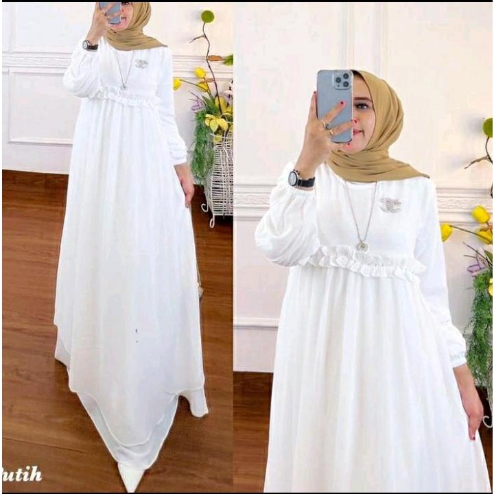 Baju Gamis terbaru 2025 Aurelia Dress Gamis Putih Mewah Elegan / Gamis kekinian bahan Moscrepe premi