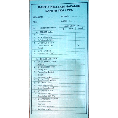 

KARTU PRESTASI DOA HARIAN