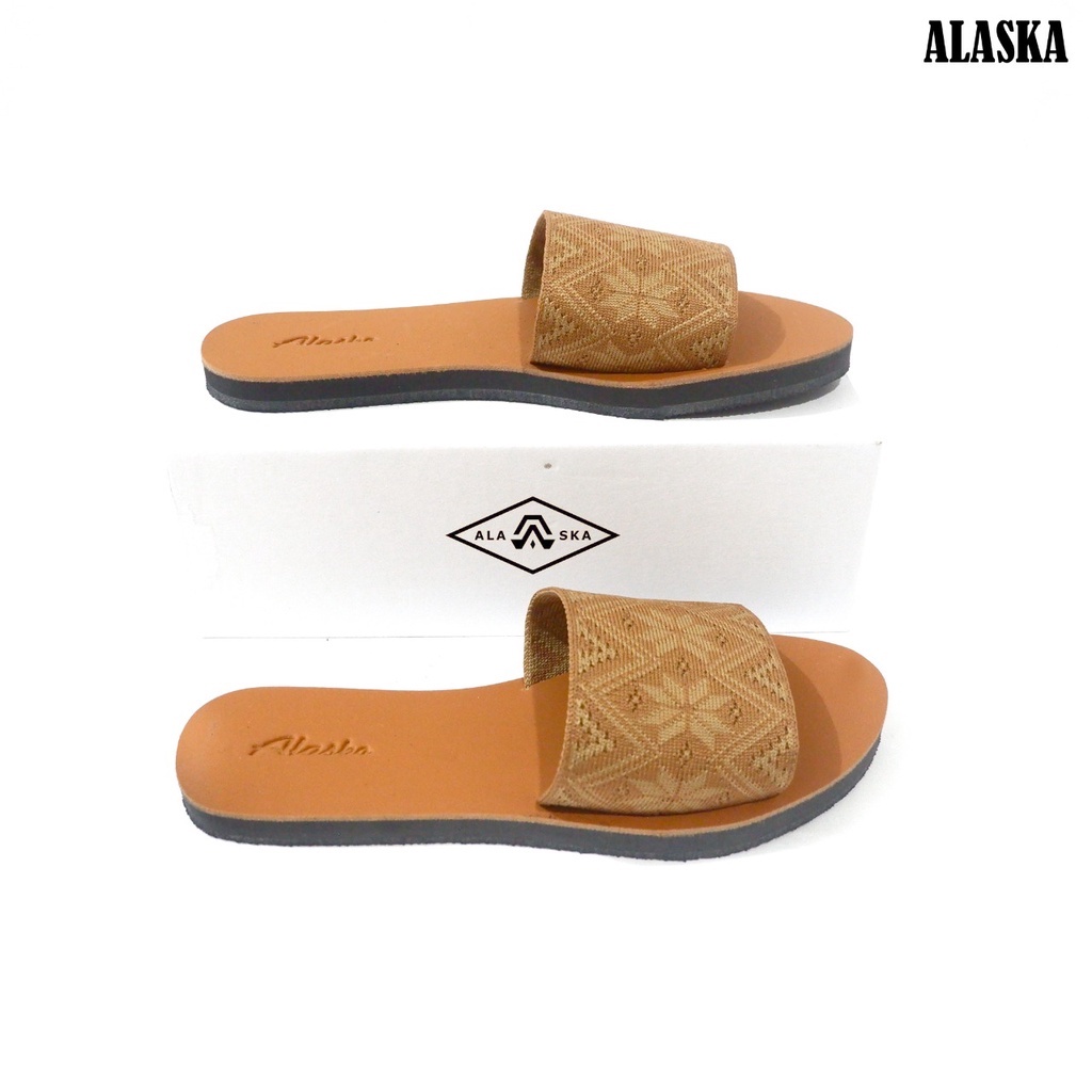 ALASKA - Sandal Flat Wanita Slop Teplek Karet Rajut Import terbaru