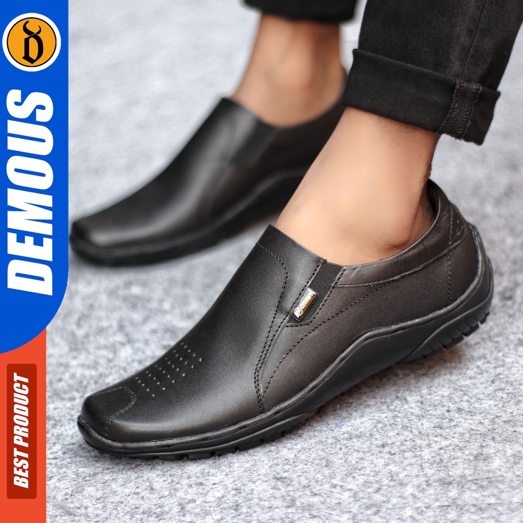 Sepatu Slip On Pria Sepatu Casual Pria Formal Kulit Asli Sepatu Pantofel Kerja Kantor Kuliah Kondangan Sepatu Slop Pria Sepatu Hitam Pria DEMOUS BADIL