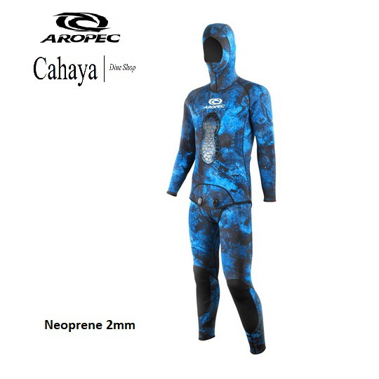 Aropec Wetsuit Camo Blue Hooded Spearfishing 2mm 2pc