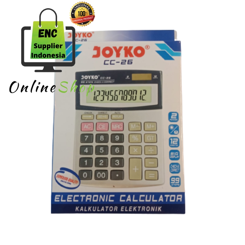 

joyko 1 buah Kalkulator cc 26 calculator kecil 12 digit a3 cc26 cc-26 baterai AAA per pcs - enc.sup