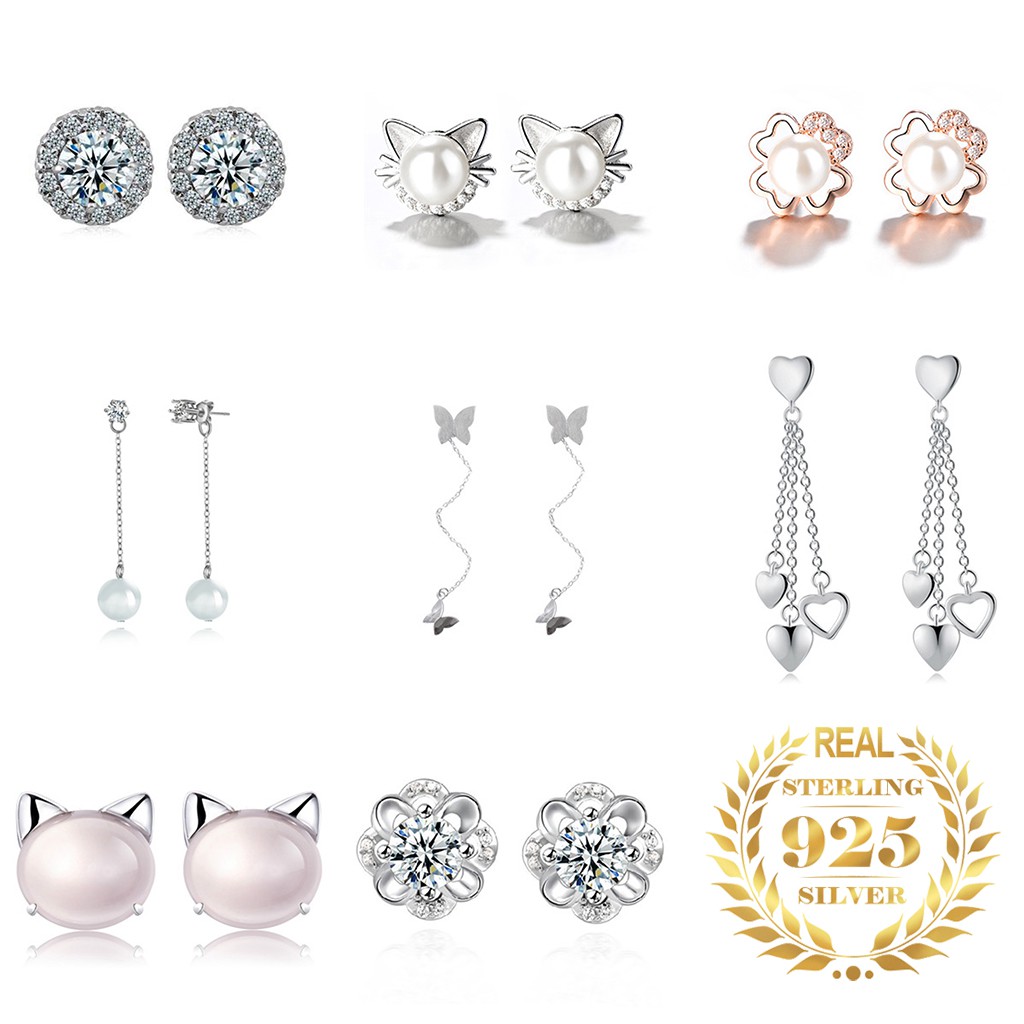 925 anting perak sterling anting-anting wanita dengan perhiasan fashion berlian