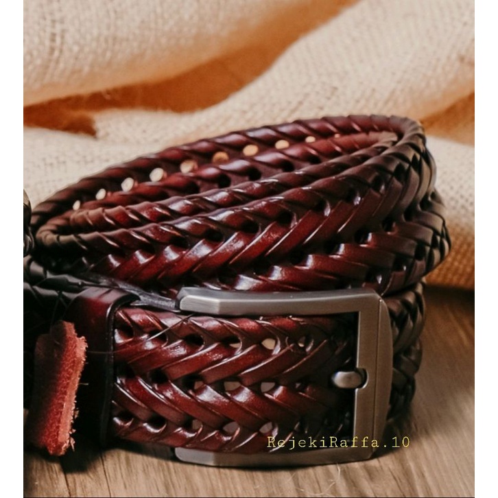 ikat pinggang kulit anyam ikat pinggang kulit pria gesper besi/ikatpinggang impor kulit