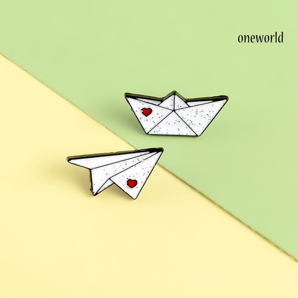 OW@ Unisex Origami Airplane Boat Enamel Brooch Pin Jacket Bag Badge Friend Gift