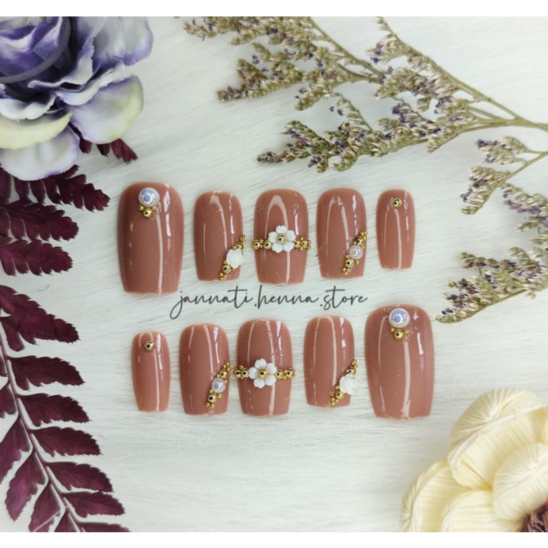 KUKU PALSU 3D PENGANTIN KUKU PALSU HANDMADE NAIL ART HENNA MAROON JANNATI