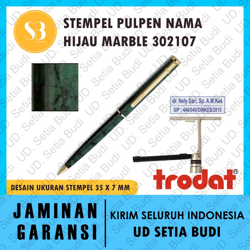 Stempel Pulpen Trodat Nama / Custom 302107 Hijau Marble