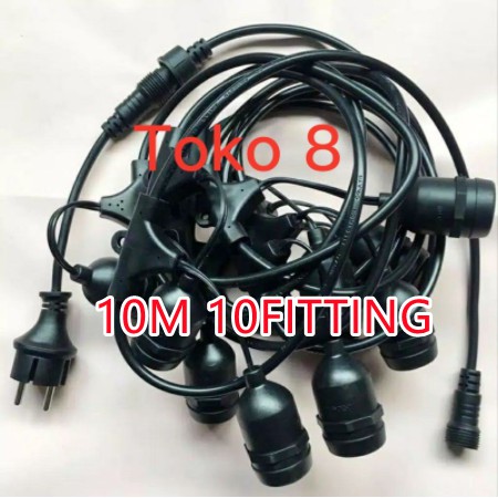 KABEL FITTING LAMPU GANTUNG E27 10 METER 10 FITTING / 5 METER 10 FITTING OUTDOOR TAMAN WATERPROOF