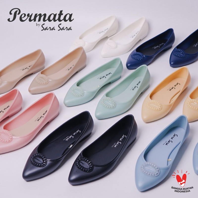 Sara Sara Permata Flat Shoes Jelly Wanita Sepatu Jelly Wanita Trendy Sepatu Kerja Lancip Ballerina
