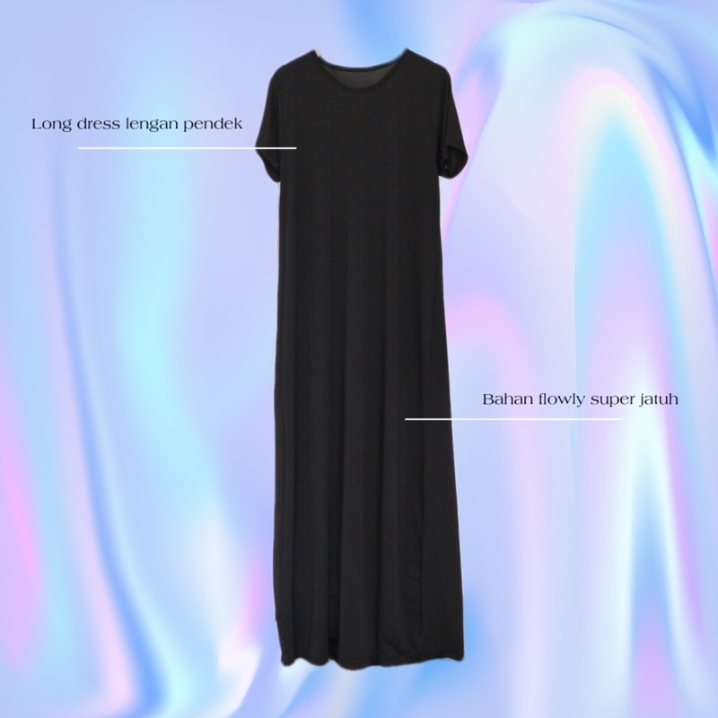 AXL long dress - dress panjang lengan pendek inner dress lengan pendek black dress gamis hitam