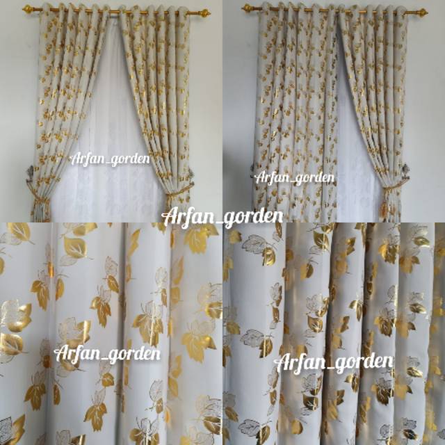 Gorden Jendela Minimalis Blackout Motif Printe Emas