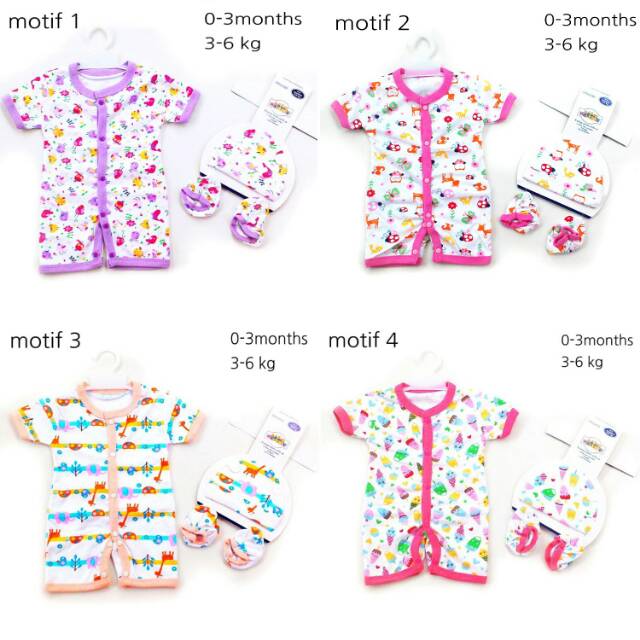 HOKIKU Romper set bayi perempuan+ topi+ booties (kaoskaki)